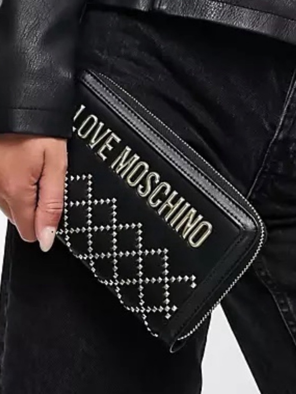 LOVE MOSCHINO Portafogli Pu Nero Zip Around Black Leather Wallet